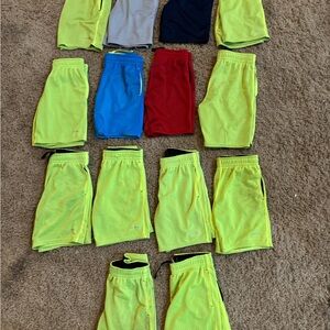 Athletic Works Kids Shorts Lot - Neon Yellow, Red, Navy Blue, Blue & Gray